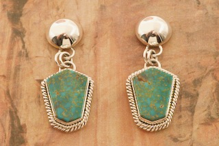 Artie Yellowhorse Genuine Mineral Park Turquoise Sterling Silver Post Earrings